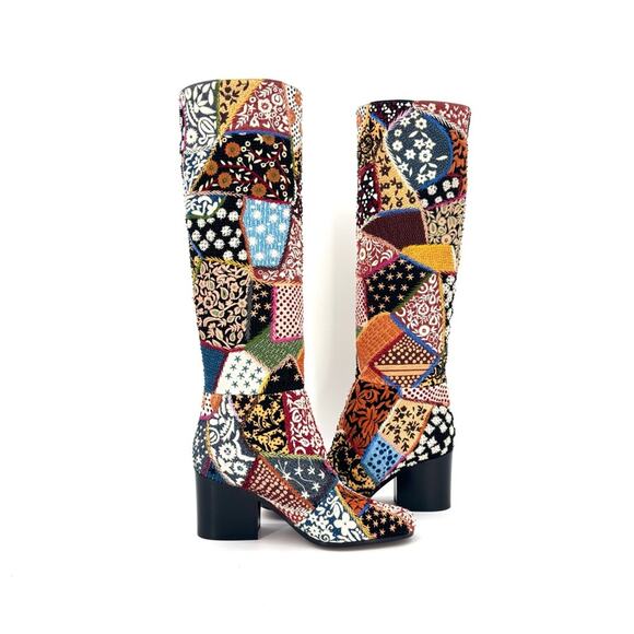 NEW Dior Diorage Patchwork Embroidered Beaded Peace Love Knee High Boots 36.5 - Picture 4 of 11